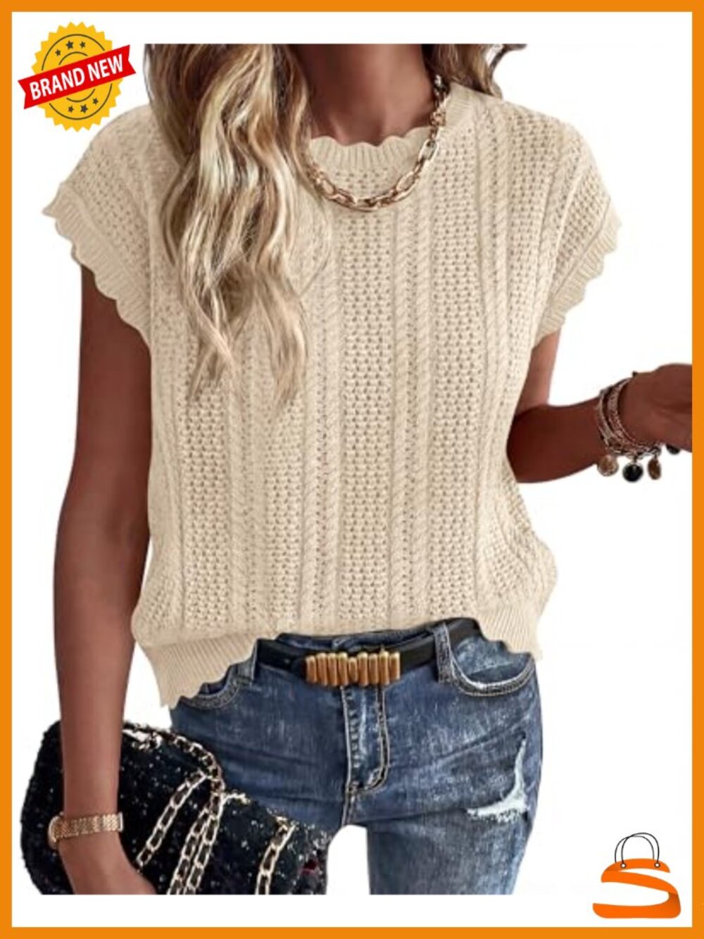 Cap Sleeve Crochet Sweater Vest - Soft Cotton Blend Knit Top
